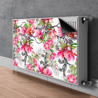 Un tapis avec un imprimé radiateur Fleurs aquarelles