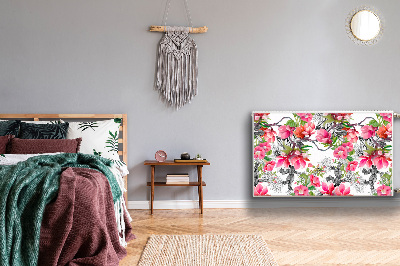 Un tapis avec un imprimé radiateur Fleurs aquarelles