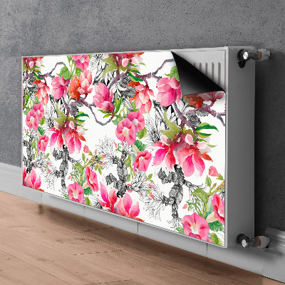 Un tapis avec un imprimé radiateur Fleurs aquarelles