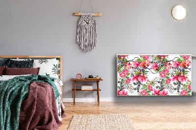 Un tapis avec un imprimé radiateur Fleurs aquarelles