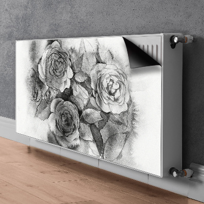 Tapis magnétique pour radiateur Roses en noir et blanc