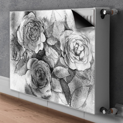 Tapis magnétique pour radiateur Roses en noir et blanc