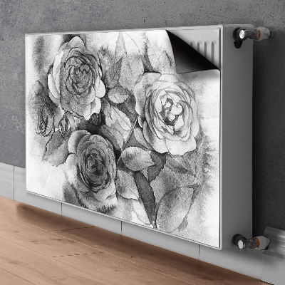 Tapis magnétique pour radiateur Roses en noir et blanc