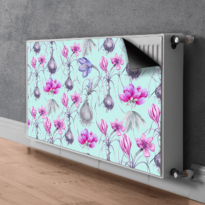 Un tapis avec un imprimé radiateur Crocus avec des oignons