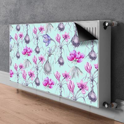 Un tapis avec un imprimé radiateur Crocus avec des oignons