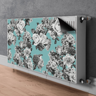 Tapis magnétique pour radiateur Roses en noir et blanc