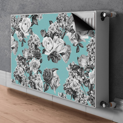 Tapis magnétique pour radiateur Roses en noir et blanc