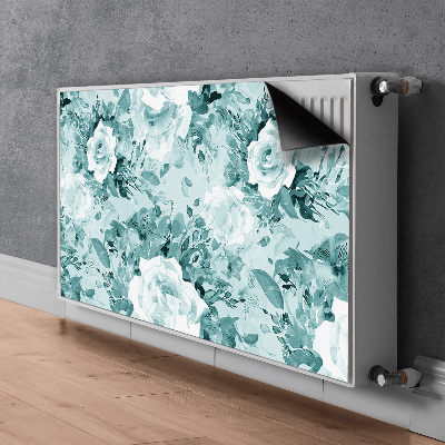 Un tapis avec un imprimé radiateur Fleurs bleues