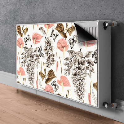 Un tapis avec un imprimé radiateur Fleurs et papillons