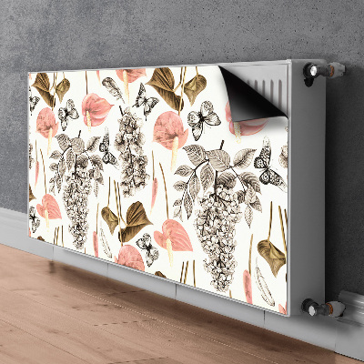 Un tapis avec un imprimé radiateur Fleurs et papillons