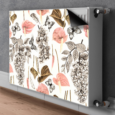 Un tapis avec un imprimé radiateur Fleurs et papillons