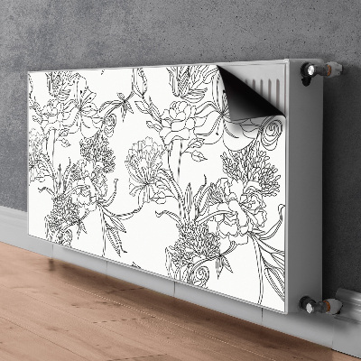 Tapis magnétique pour radiateur Fleurs noires et blanches