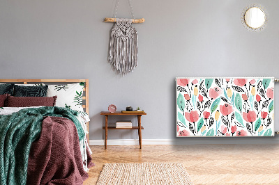 Un tapis avec un imprimé radiateur Fleurs rouges