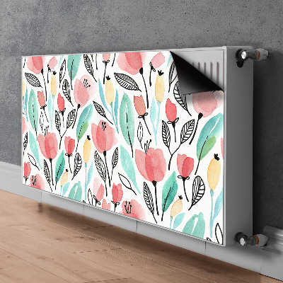 Un tapis avec un imprimé radiateur Fleurs rouges