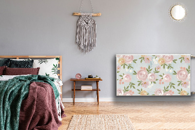 Un tapis avec un imprimé radiateur Fleurs aquarelles