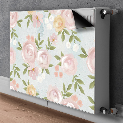 Un tapis avec un imprimé radiateur Fleurs aquarelles