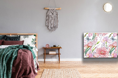 Un tapis avec un imprimé radiateur Fleurs pivoines