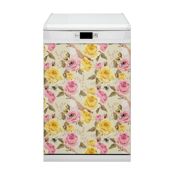 Aimant décoratif pour lave-vaisselle Oiseaux et roses