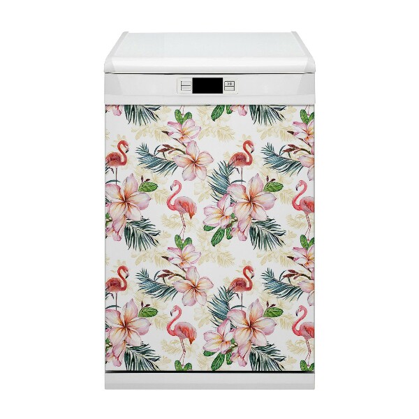 Deco magnetique pour lave vaisselle Flamants dans les fleurs