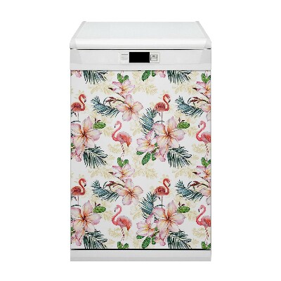 Deco magnetique pour lave vaisselle Flamants dans les fleurs