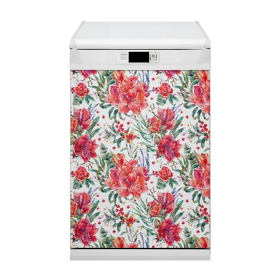 Aimant décoratif pour lave-vaisselle Fleurs rouges