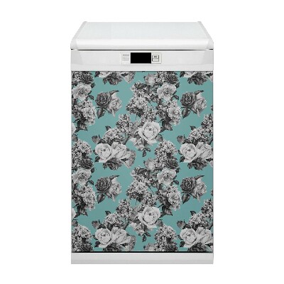 Aimant décoratif pour lave-vaisselle Roses en noir et blanc