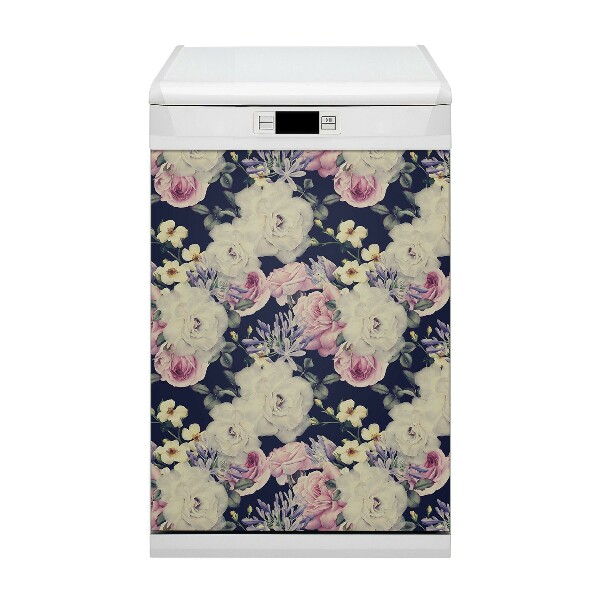 Aimant décoratif pour lave-vaisselle Roses vintage blanches