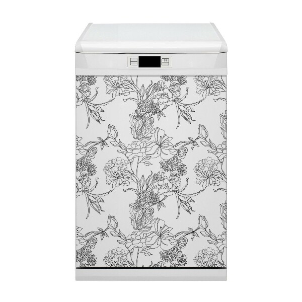 Deco magnetique pour lave vaisselle Fleurs noires et blanches