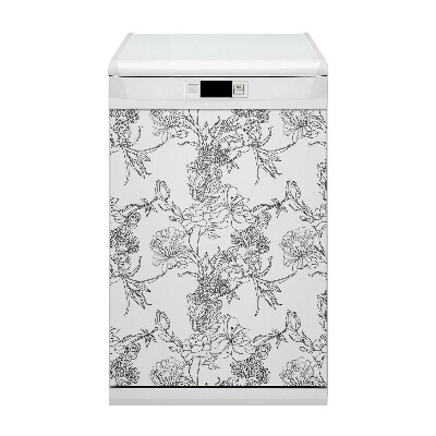 Deco magnetique pour lave vaisselle Fleurs noires et blanches