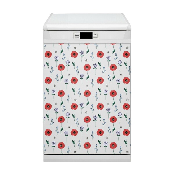 Deco magnetique pour lave vaisselle Champ rouge des coquelicots