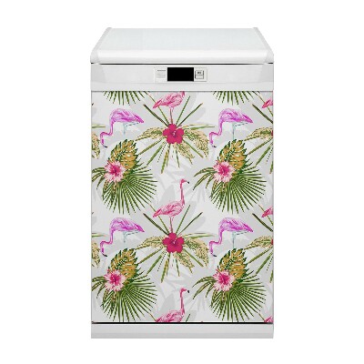 Aimant décoratif pour lave-vaisselle Flamants et fleurs