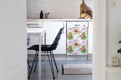 Aimant décoratif pour lave-vaisselle Flamants et fleurs