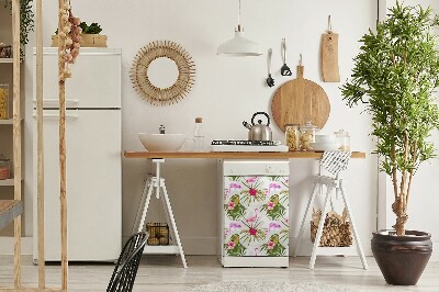 Aimant décoratif pour lave-vaisselle Flamants et fleurs