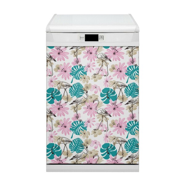 Aimant décoratif pour lave-vaisselle Flamingos peints