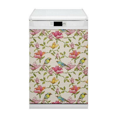 Aimant de couvercle de lave-vaisselle Fleurs et oiseaux