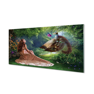 Tableaux sur verre acrylique Femme forêt faisan