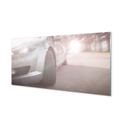 Tableaux sur verre acrylique Arbre argent rue voiture