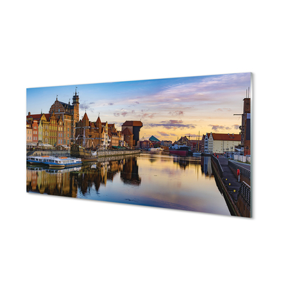 Tableaux sur verre acrylique Port du lever du soleil de la rivière gdańsk