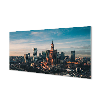 Tableaux sur verre acrylique Panorama du lever du soleil gratte-ciel de varsovie