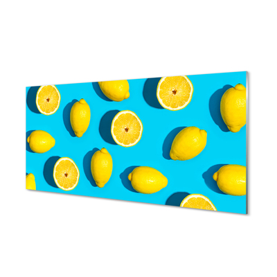 Tableaux sur verre acrylique Les citrons sur un fond bleu