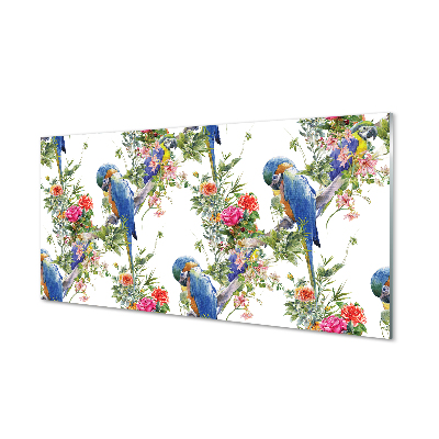 Tableaux sur verre acrylique Les oiseaux sur une branche avec des fleurs
