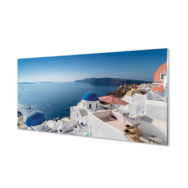 Tableaux sur verre acrylique Panorama de la mer grèce des bâtiments