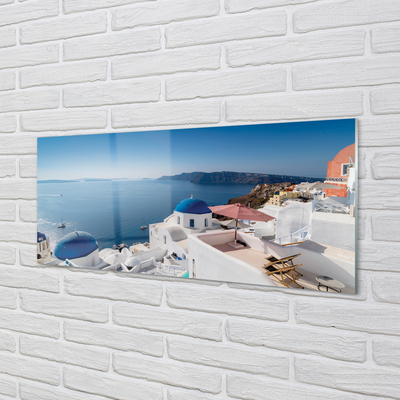 Tableaux sur verre acrylique Panorama de la mer grèce des bâtiments