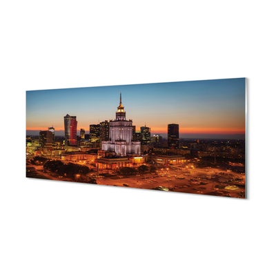 Tableaux sur verre acrylique Panorama nocturne des gratte-ciel de varsovie
