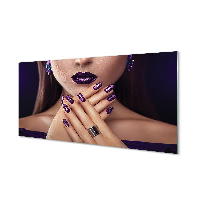 Tableaux sur verre acrylique Femme mains lèvres violettes