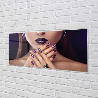 Tableaux sur verre acrylique Femme mains lèvres violettes