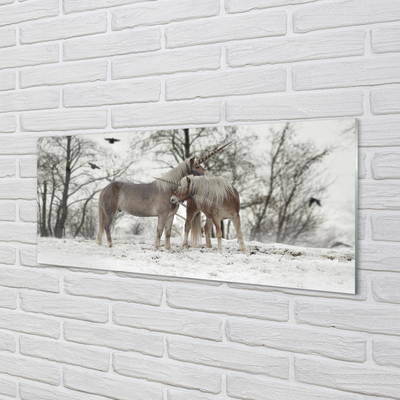 Tableaux sur verre acrylique Licornes forêt hiver