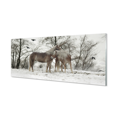 Tableaux sur verre acrylique Licornes forêt hiver