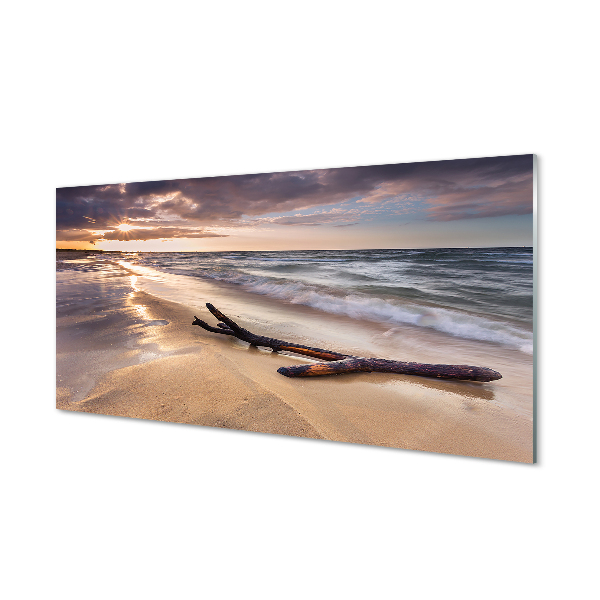 Tableaux sur verre acrylique Gdańsk plage coucher du soleil de la mer