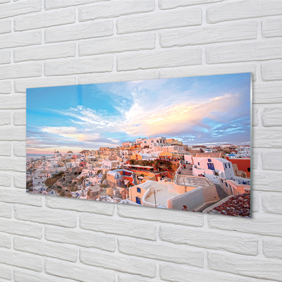 Tableaux sur verre acrylique Grèce panorama du coucher du soleil ville